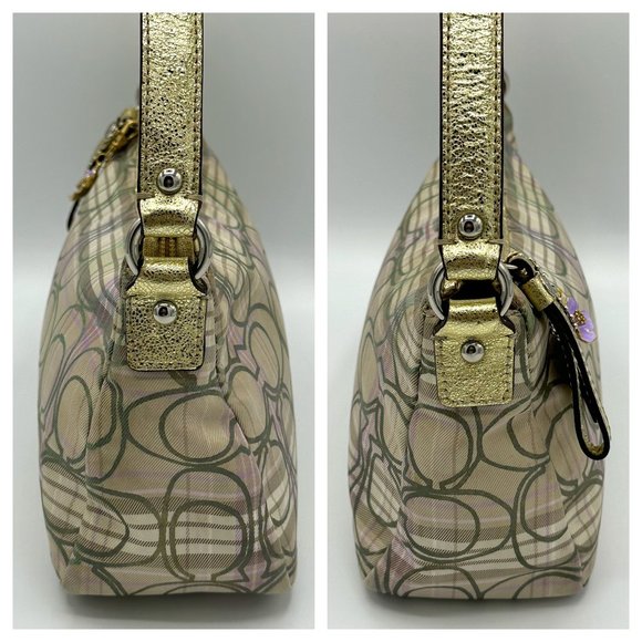 Coach Mini Tartan Plaid Lavender Signature Top Handle Pouch in EUC - Picture 4 of 15